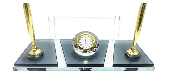 Sade Kristal Masa İsimliği Çift Kalemli S-351