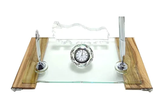 Sade Ahşap Kristal Masa İsimliği Çift Kalemli S-551