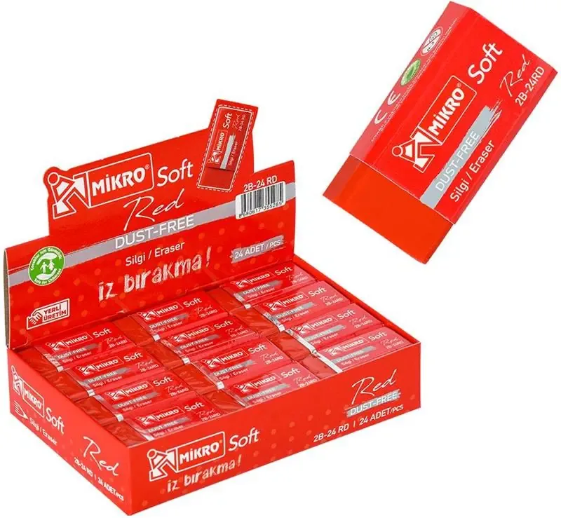 Mikro 2b-24rd Kırmızı Soft Silgi