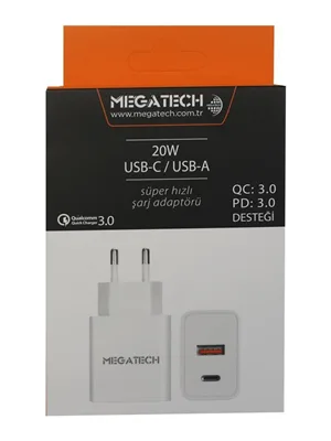 Megatech 20w Usb-c ve Usb-a Girişli Şarj Başlığı
