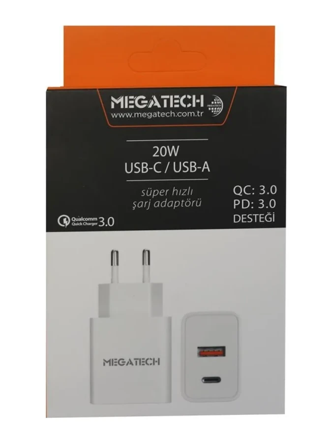 Megatech 20w Usb-c ve Usb-a Girişli Şarj Başlığı
