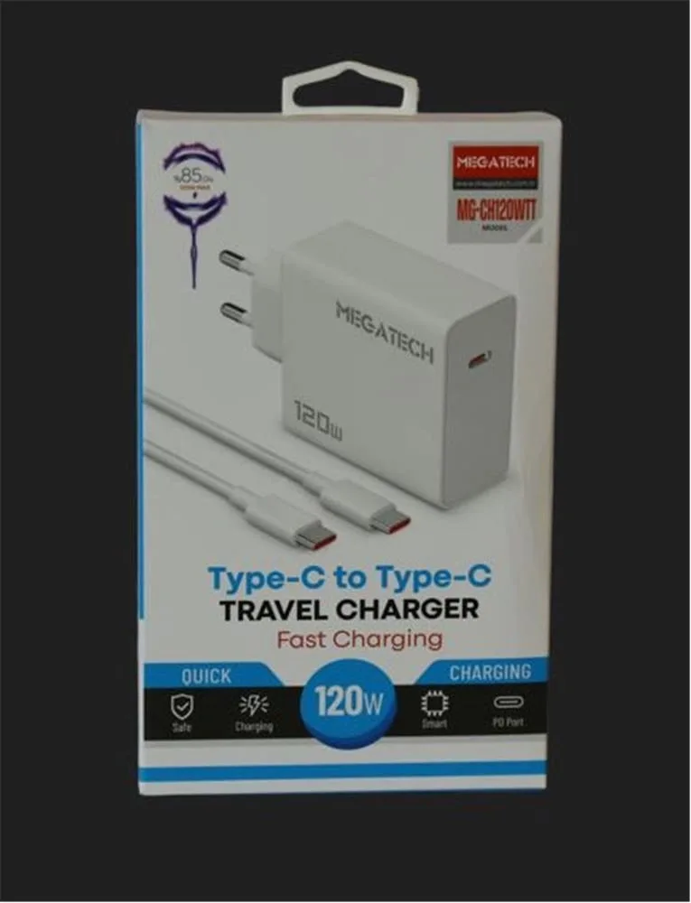 Megatech 120w Type-c To Type-c Kablo ve Şarj Başlığı Set