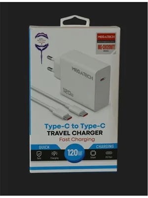 Megatech 120w Type-c To Type-c Kablo ve Şarj Başlığı Set