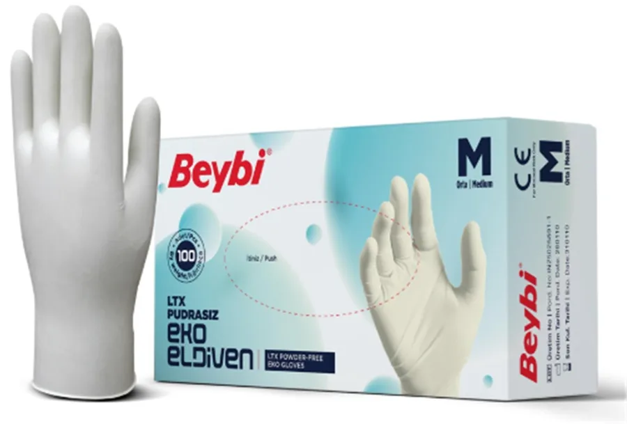 Beybi Lateks Pudrasız Muayene Eldiveni Medium Beyaz Eko 100"lü