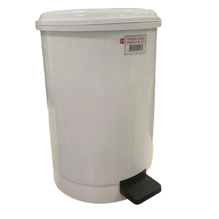 Arı Plastik Pedallı Çöp Kovası Yuvarlak 40 Lt Gri\beyaz 4219 No 4 7139