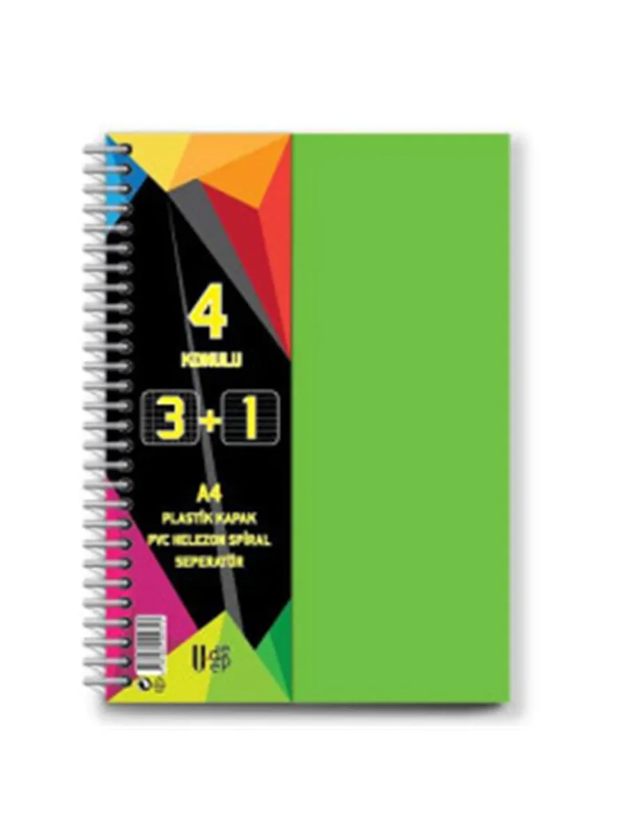 U-deep A4 Pp Kapak Spiralli Defter 3+1 Bölmeli 100 Yp