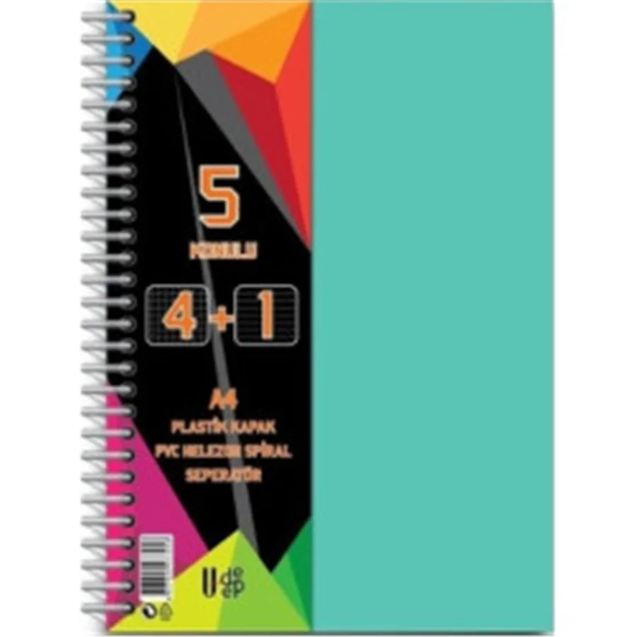 U-deep A4 Pp Kapak Spiralli Defter 4+1 Bölmeli 125 Yp