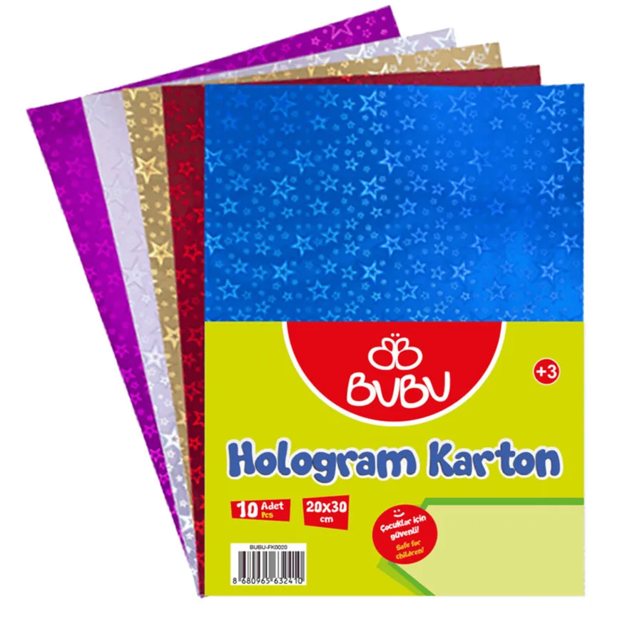 Bubu A4 Hologramlı Karton Karışık Renk 10 Lu Fk0020