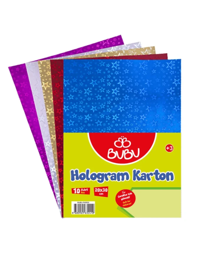 Bubu A4 Hologramlı Karton Karışık Renk 10 Lu Fk0020