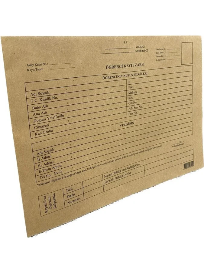 Gülpaş Öğrenci Kayıt Zarfı 21x28 Formula 100 Gr 414