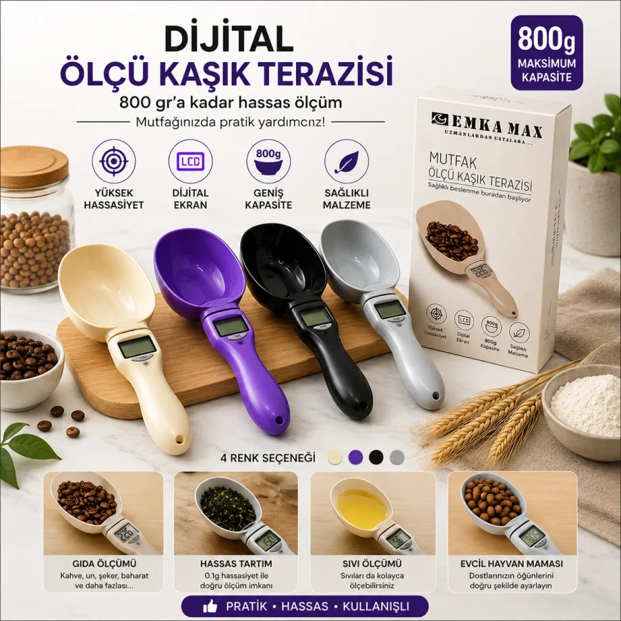 Dijital Ölçü Kaşığı - Terazili - 800 gr Ölçme Kapasitesi