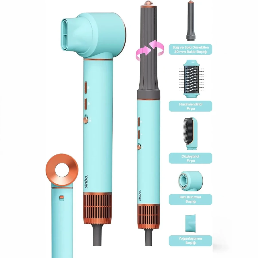 Sinbo Air Brush Saç Şekillendirme Cihazı - 5 Başlıklı - Mavi Renk