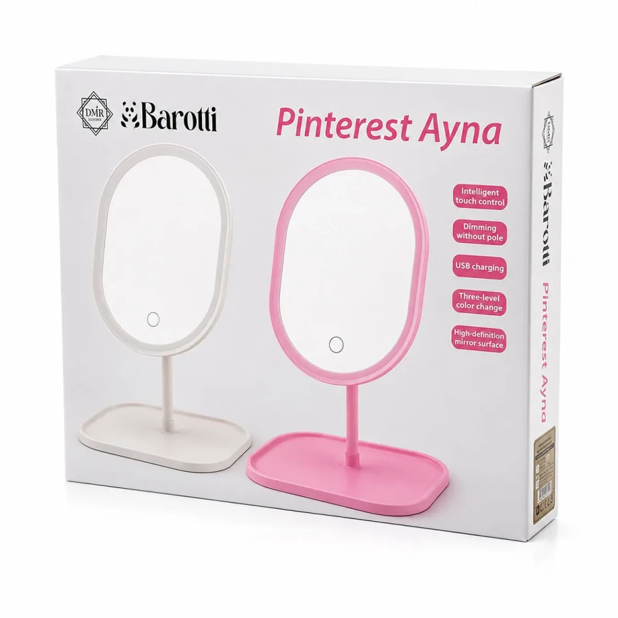 Işıklı Oval Makyaj Aynası - Dokunmatik - USB Şarjlı - 3 Kademe Işık Seviyesi - Takı Tepsili 