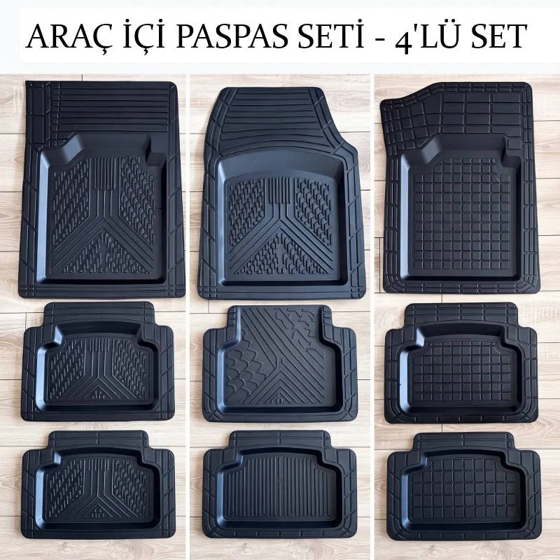 Araç İçi Paspas Seti - 4'lü Set - Karışık Desenler - Kauçuk - Kaymaz Yüzey