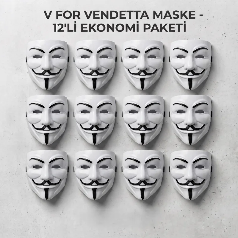 V for Vendetta Maskesi - 12'li Paket - Plastik