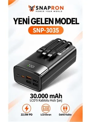 Snapron Snp-3012 10.000 Mah Lcd Ekranlı Hızlı Şarj Destekli Powerbank