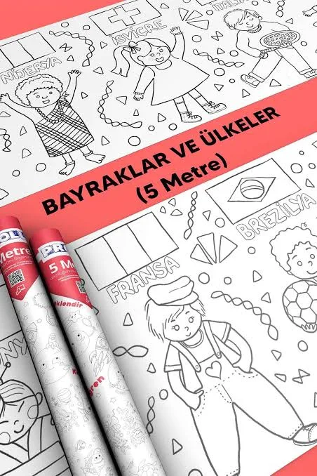 Proll 500cm X 60cm Ülkeler ve Bayraklar Dev Boyama Kağıdı