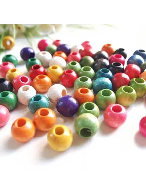 Unıversal 10 Mm Yuvarlak Renkli Ahşap Boncuk 100 Gr