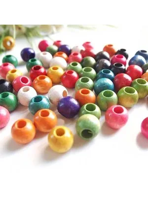 Unıversal 8 Mm Yuvarlak Renkli Ahşap Boncuk 100 Gr