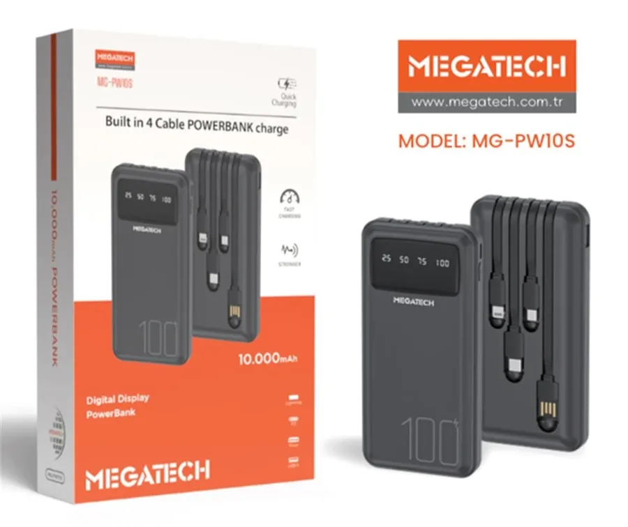 Megatech Mg-pw10s 10.000 Mah Dijital Göstergeli Dahili Kablolu Powerbank