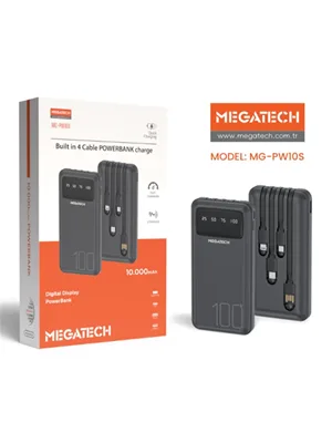 Megatech Mg-pw10s 10.000 Mah Dijital Göstergeli Dahili Kablolu Powerbank