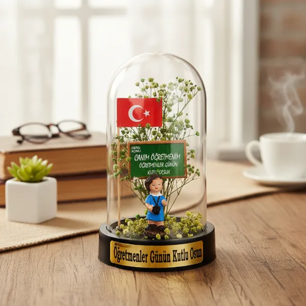 Türk Bayraklı Ters Fanus - Öğretmenler Günü Hediyesi