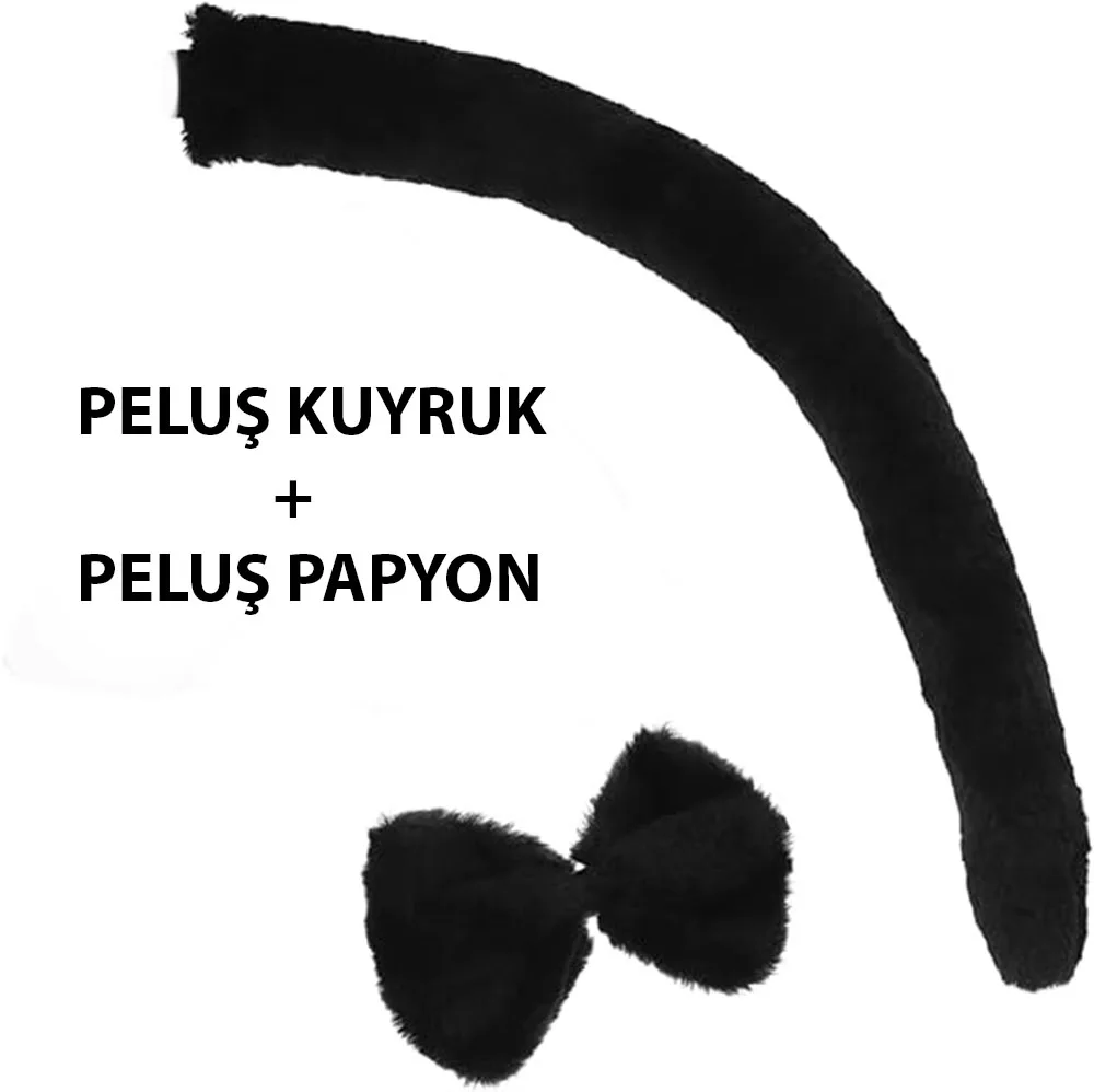 Siyah Kuyruk ve Papyon Seti - Kostüm Aksesuarı - Çocuk ve Yetişkin Uyumlu