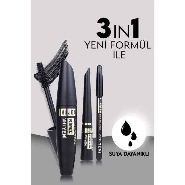 3'ü 1 Arada Göz Makyajı Seti - Eyeliner, Maskara, Kalem