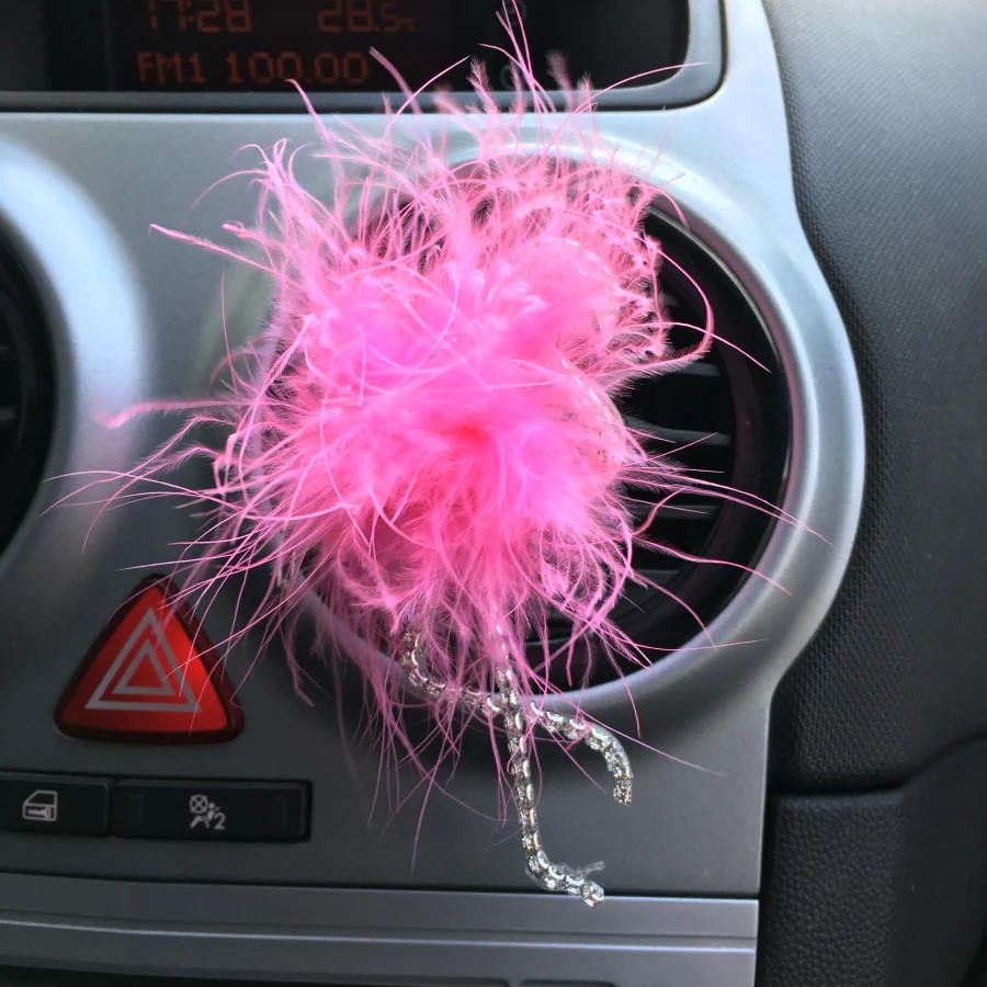 Flamingo Gümüş Pleksi Taşlı Havalandırma Klips Oto Süsü Pembe