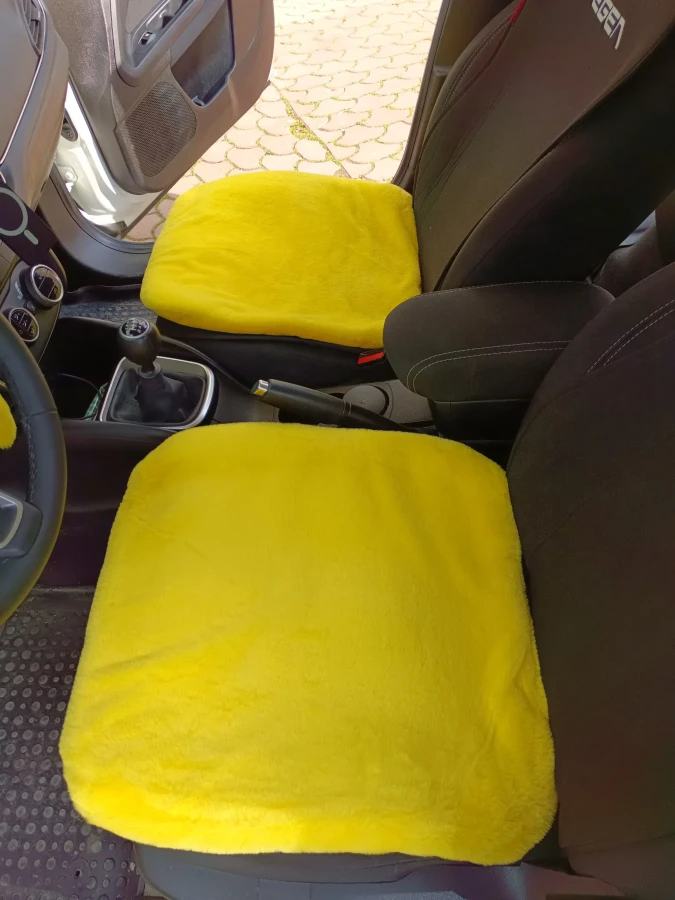 Yumuşak Tüylü Peluş Serme Oto Koltuk Koruyucu Minder Kılıf Ön 2'li Sarı