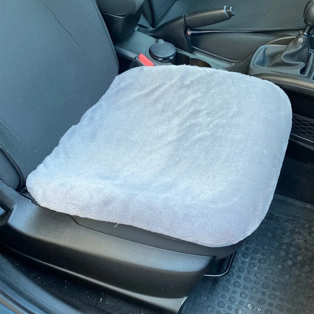 Yumuşak Tüylü Peluş Serme Oto Koltuk Koruyucu Minder Ön Tekli Gri