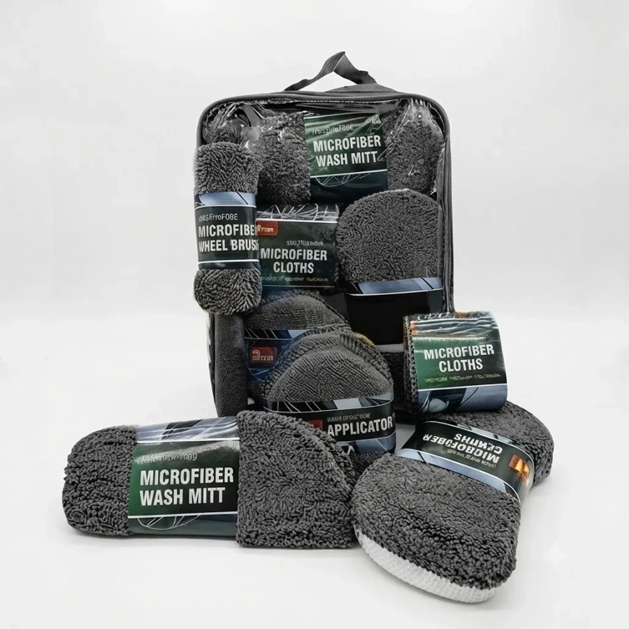 Profesyonel Oto Araç Temizleme Seti Mikrofiber Oto Yıkama Bakım Kiti Gri 9 Parça