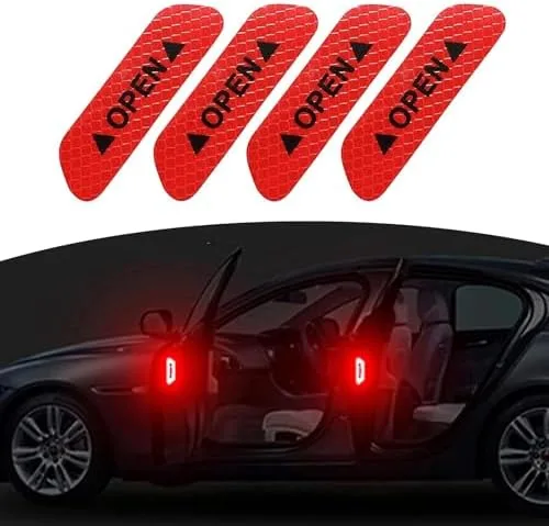 Araba Kapı Açık Uyarı Reflektörü Etiket Sticker 4'lü 9.5x2.5cm Kırmızı