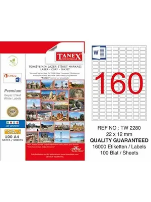 Tanex 22x12 Laser Etiket 100 Lü Tw-2280