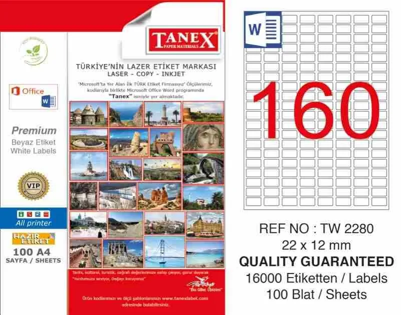 Tanex 22x12 Laser Etiket 100 Lü Tw-2280