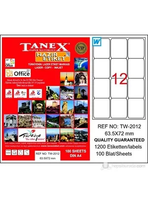 Tanex 22x12 Laser Etiket 100 Lü Tw-2280