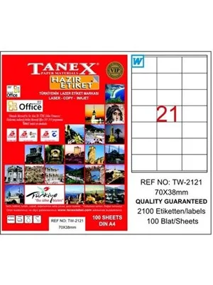 Tanex 63.5x38.1 Laser Etiket 100 Lü Tw-2021