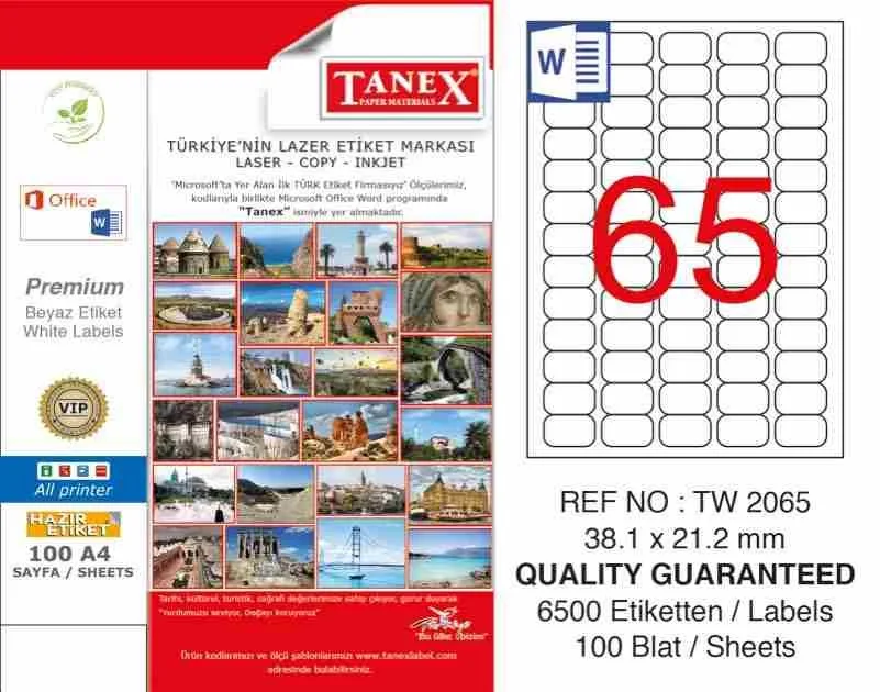 Tanex 38.1x21.2 Laser Etiket 100 Lü Tw-2065