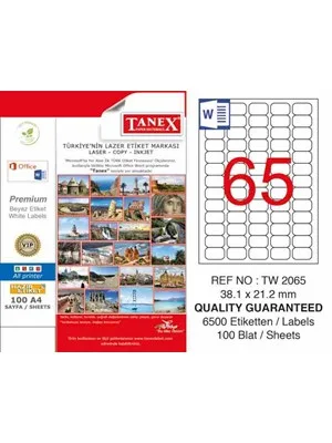 Tanex 38.1x21.2 Laser Etiket 100 Lü Tw-2065