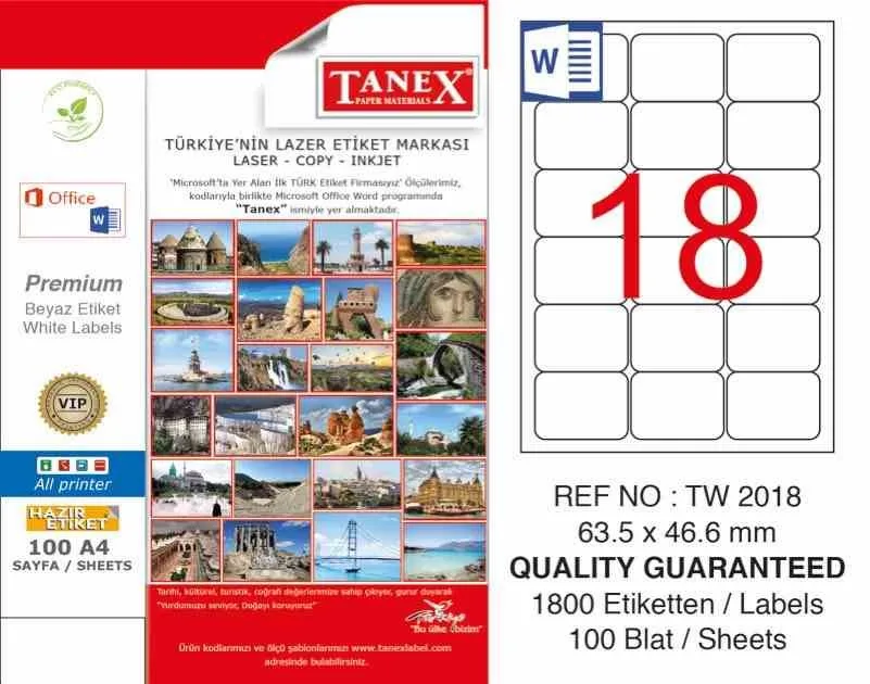Tanex 63.5x46.6 Laser Etiket Tw-2018