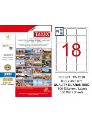 Tanex 63.5x46.6 Laser Etiket Tw-2018