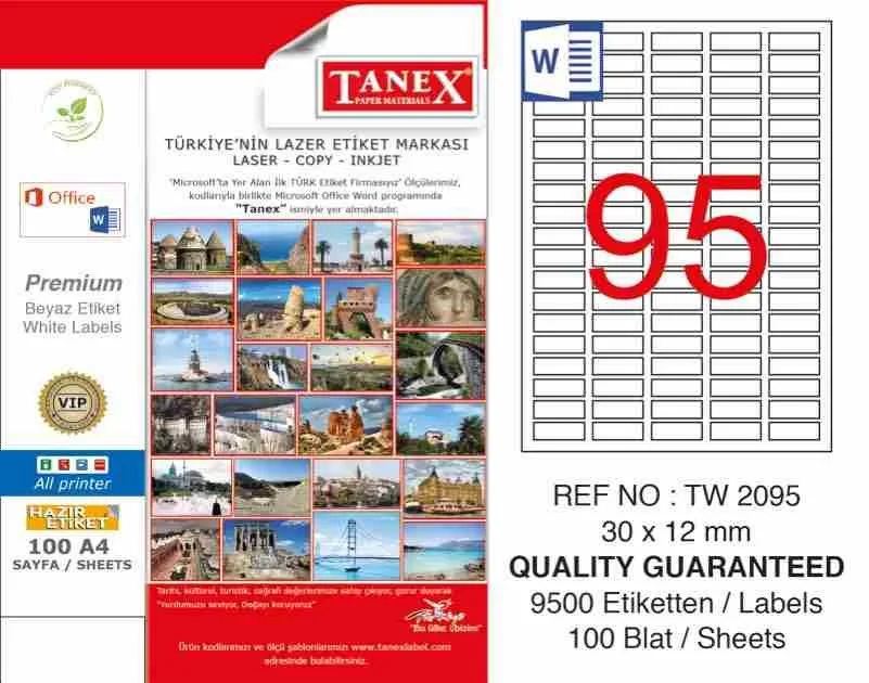 Tanex 30x12 Laser Etiket 100 Lü Tw-2095