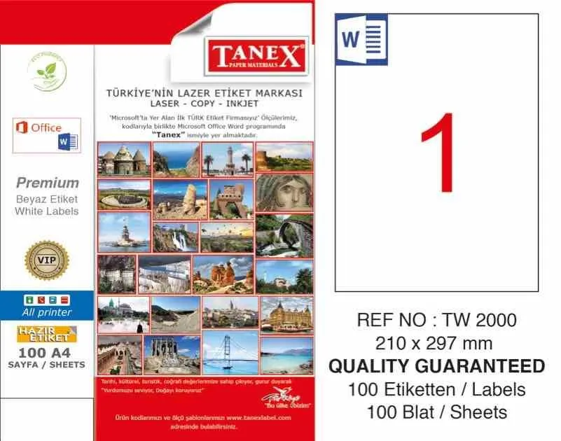 Tanex 210x297 Laser Etiket 100 Lü Tw-2000