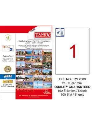 Tanex 210x297 Laser Etiket 100 Lü Tw-2000