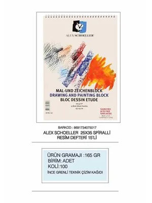 Alex Schoeller 25x35 Resim Defteri Spiralli 165 Gr