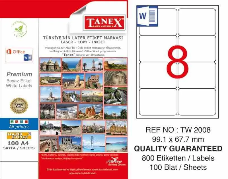 Tanex 99.1x67.7 Laser Etiket 100 Lü Tw-2008