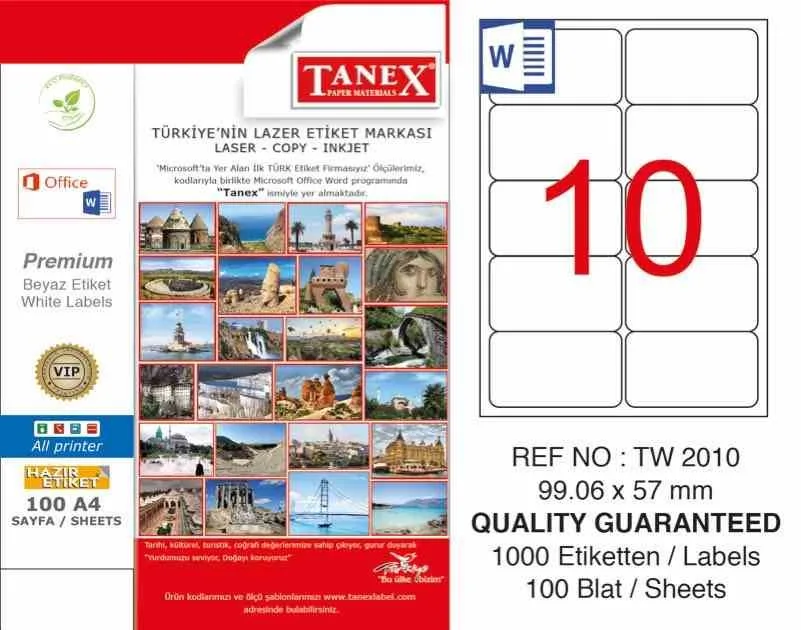 Tanex 99.1x57 Laser Etiket 100 Lü Tw-2010