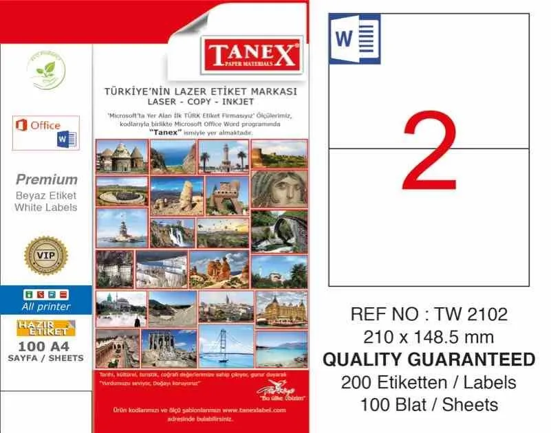 Tanex 210x148.5 Laser Etiket 100 Lü Tw-2102