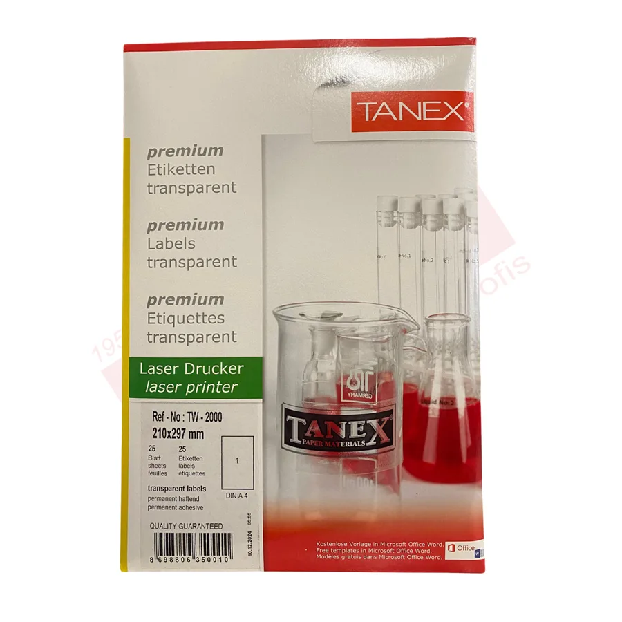 Tanex 210x297 Mm Şeffaf Laser Etiket 25 Li Tw-2000