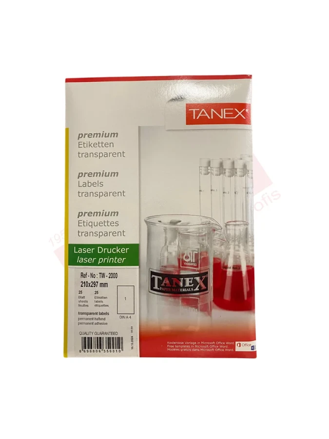 Tanex 210x297 Mm Şeffaf Laser Etiket 25 Li Tw-2000